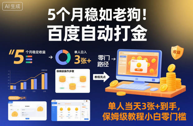 5个月稳如老狗！百度自动打金，单人当天3张+到手，保姆级教程小白零门槛【揭秘】 - 来及网络