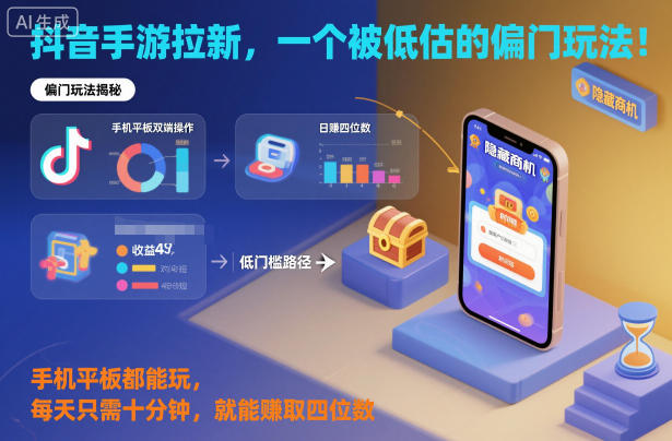 抖音手游拉新，一个被低估的偏门玩法！手机平板都能玩，每天只需十分钟，就能賺取四位数【揭秘】 - 来及网络