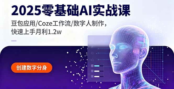 （16118期）2025零基础AI实战课，豆包应用/Coze工作流/数字人制作，快速上手月利1.2w - 来及网络