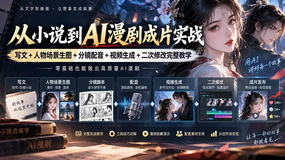 从小说到AI漫剧成片实战：写文+人物场景生图+分镜配音+视频生成+二次修改完整教学 - 来及网络