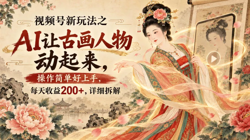 视频号新玩法之AI让古画人物动起来，操作简单好上手，每天收益200+，详细拆解 - 来及网络