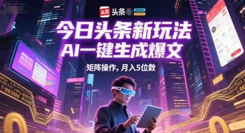 今日头条新玩法，AI一键生成爆文，矩阵操作，月入5位数 - 来及网络
