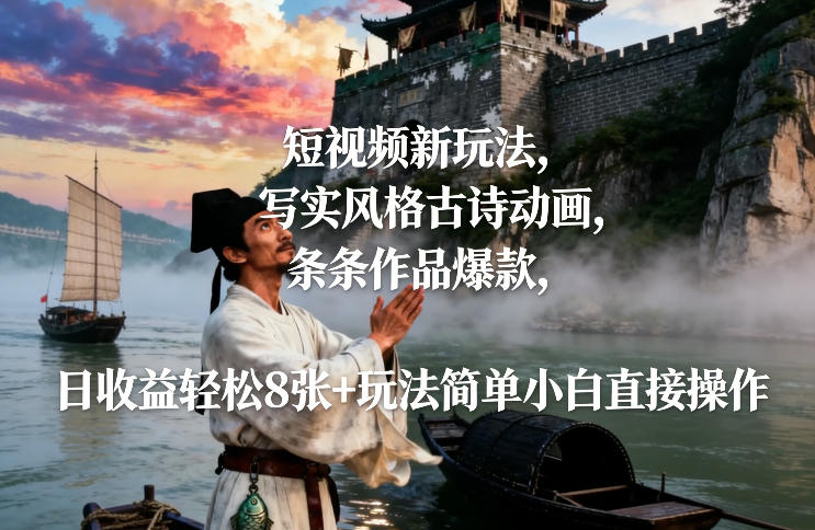 短视频新玩法，写实风格古诗动画，条条作品爆款，日收益轻松8张+玩法简单小白直接操作 - 来及网络