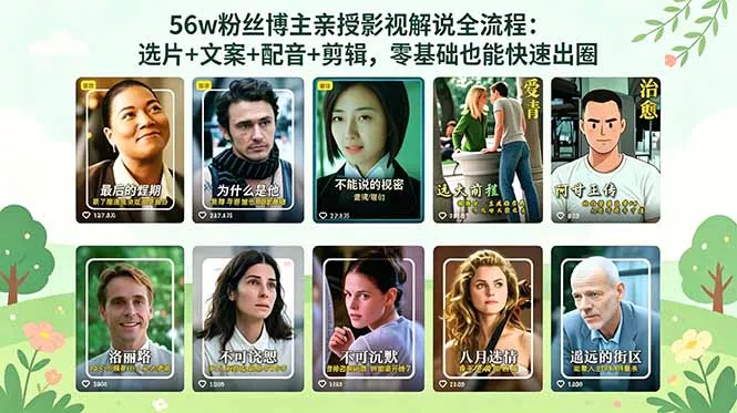 56万粉丝博主亲授影视解说全流程：选片+文案+配音+剪辑，零基础也能快速出圈 - 来及网络