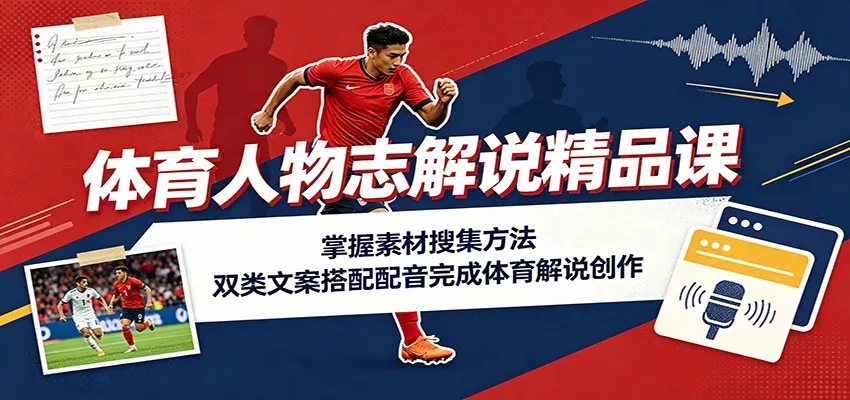 体育人物志解说精品课：掌握素材搜集方法，双类文案搭配配音完成体育解说创作 - 来及网络