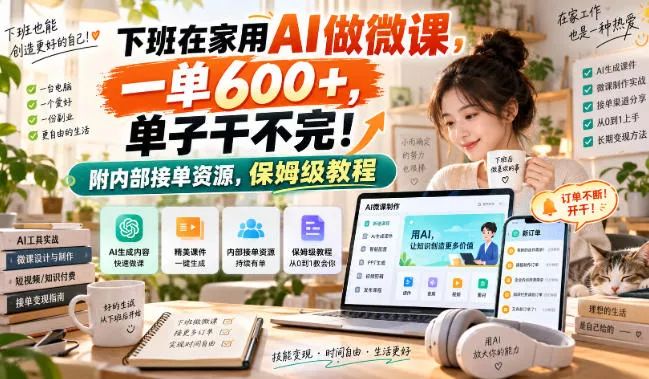 下班在家用AI做微课，一单600+，单子干不完！附内部接单资源，保姆级教程【揭秘】 - 来及网络