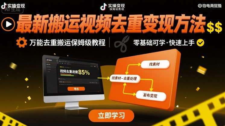 最新搬运视频去重变现方法，万能去重搬运保姆级教程 - 来及网络