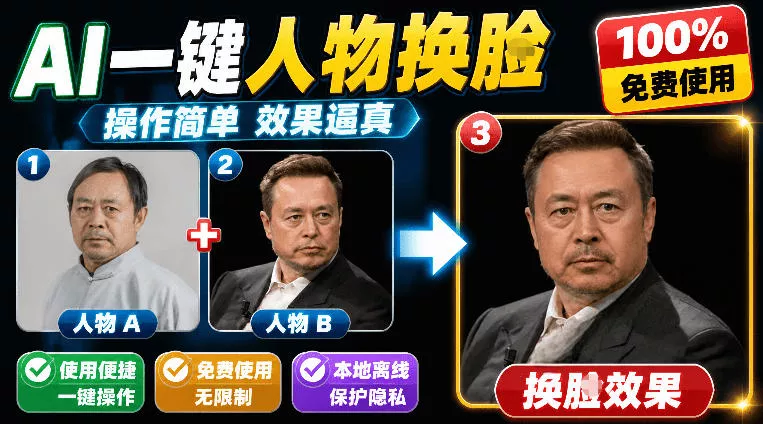 纯离线本地运行！AI一键人物lian部替换软件，支持图片换lian，效果逼真，最便捷换lian工具FaceSwap - 来及网络