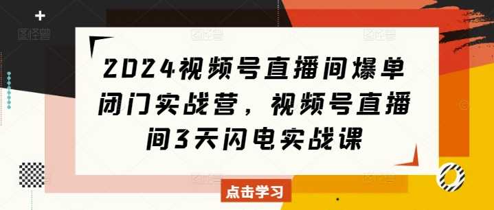 2024视频号直播间爆单闭门实战营，视频号直播间3天闪电实战课 - 来及网络