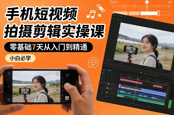 手机短视频拍摄剪辑实操课，零基础7天从入门到精通，小白必学 - 来及网络