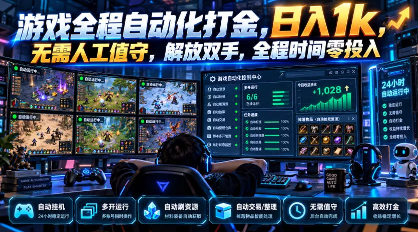 游戏全程自动化打金，日入1k，无需人工值守，解放双手，全程时间零投入【揭秘】 - 来及网络