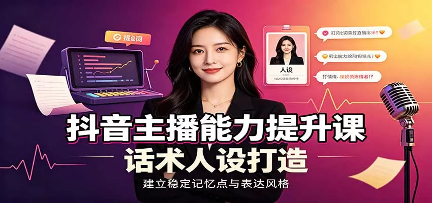 抖音主播能力提升课：账号底层逻辑，直播间搭建调试，话术人设打造全套教学 - 来及网络