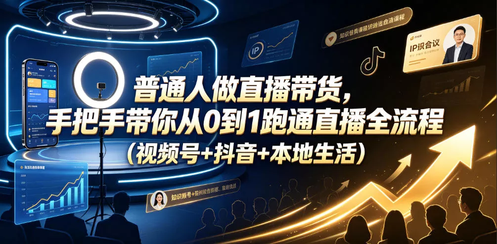 普通人做直播带货，手把手带你从0到1跑通直播全流程(视频号+抖音+本地生活) - 来及网络