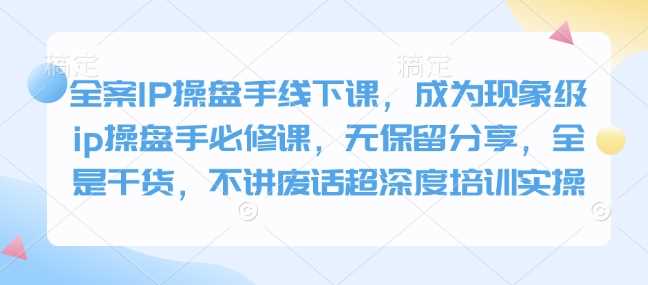 全案IP操盘手线下课，成为现象级ip操盘手必修课，无保留分享，全是干货，不讲废话超深度培训实操 - 来及网络