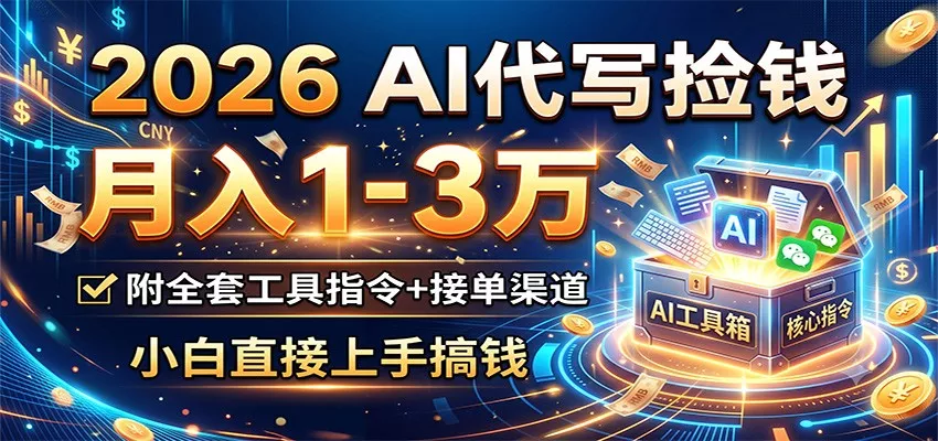 2026 AI代写捡钱，月入1-3万，附全套工具指令+接单渠道，小白直接上手搞钱 - 来及网络