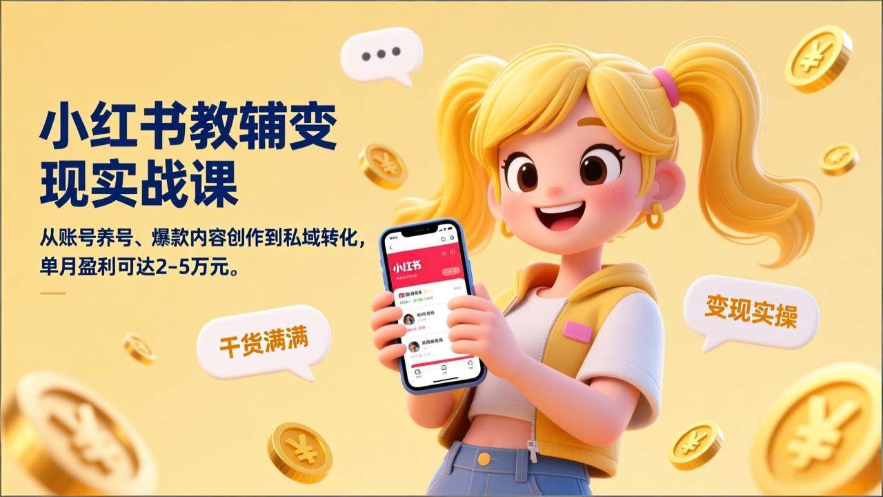 （17334期）小红书教辅变现实战课，从账号养号、爆款内容创作到私域转化，单月盈利可达2-5万元 - 来及网络