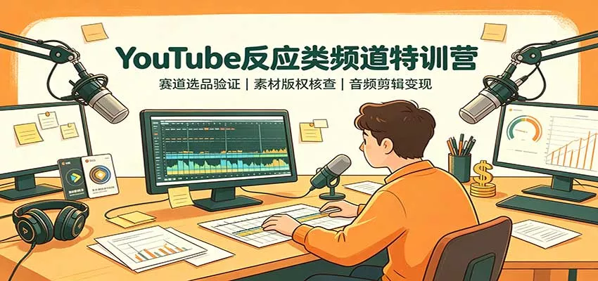 YouTube反应类频道特训营：赛道选品验证，素材版权核查，音频剪辑变现 - 来及网络