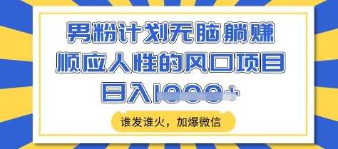 男粉计划无脑躺Z，顺应人性的风口项目，谁发谁火，加爆微信，日入多张【揭秘】 - 来及网络