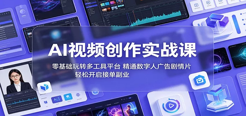 AI视频创作实战课：零基础玩转多工具平台，精通数字人广告、剧情片，轻松开启接单副业 - 来及网络