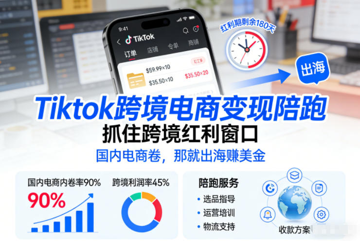 Tiktok跨境电商变现陪跑，抓住跨境红利窗口，国内电商卷，那就出海賺美金 - 来及网络