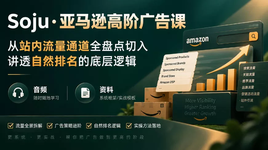 亚马逊高阶广告课，从站内流量通道全盘点切入，讲透自然排名的底层逻辑(直播+音频+资料) - 来及网络