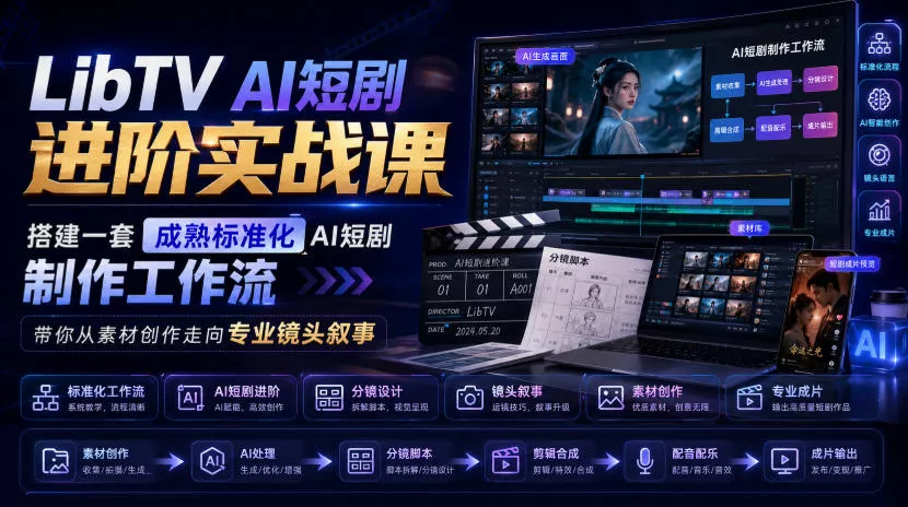 LibTV AI短剧进阶实战课，搭建一套成熟标准化AI短剧制作工作流，带你从素材创作走向专业镜头叙事 - 来及网络