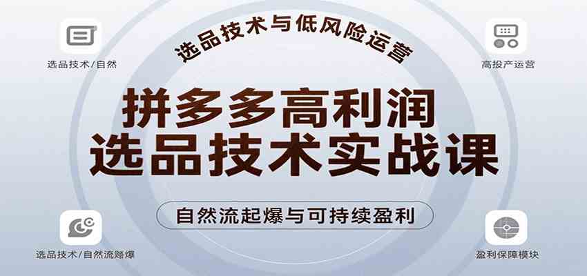 拼多多高利润选品技术实战课，手把手教学自然流高投产起爆，实现低风险可持续盈利 - 来及网络