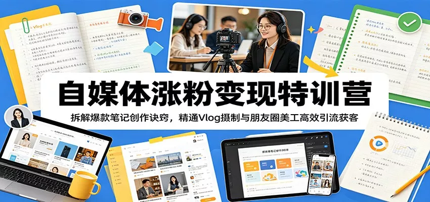 自媒体涨粉变现特训营：拆解爆款笔记创作诀窍，精通Vlog摄制与朋友圈美工高效引流获客 - 来及网络