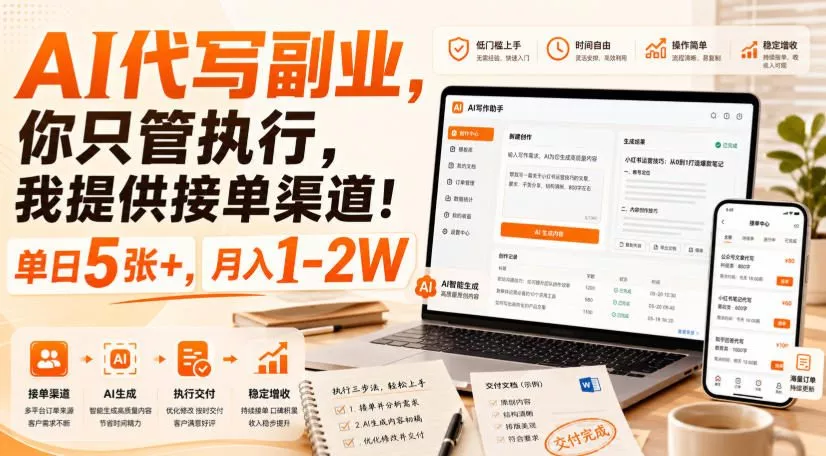 AI代写副业，你只管执行，我提供接单渠道！单日5张+，月入1-2W【揭秘】 - 来及网络