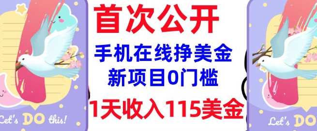 在线挣美金新项目，0门槛，1天收入115美刀，无脑操作，真正被动收入 - 来及网络