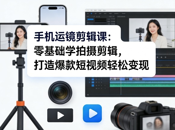 手机运镜剪辑课：零基础学拍摄剪辑，打造爆款短视频轻松变现 - 来及网络