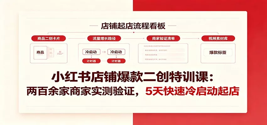 小红书店铺爆款二创特训课：两百余家商家实测验证，5天快速冷启动起店 - 来及网络