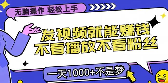 （13283期）无脑操作，只要发视频就能赚钱？不看播放不看粉丝，小白轻松上手，一天… - 来及网络