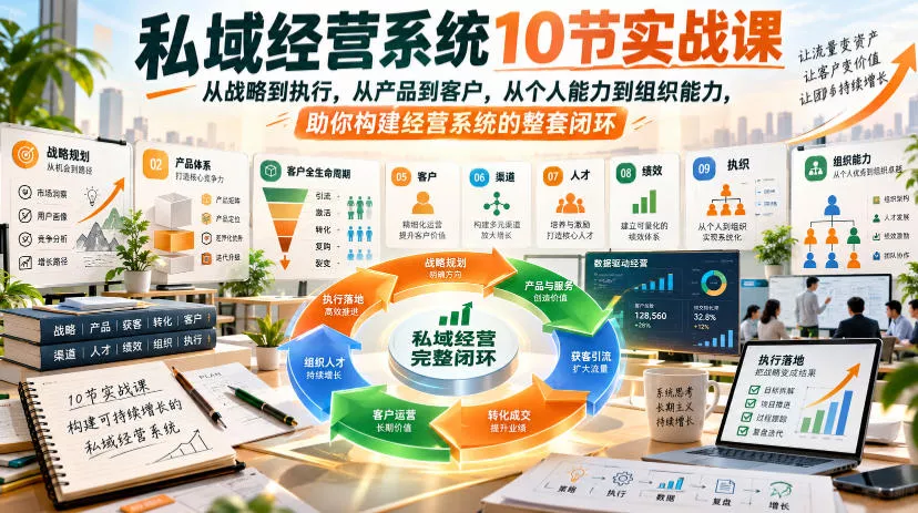 私域经营系统10节实战课，从战略到执行，从产品到客户，从个人能力到组织能力，助你构建经营系统的整套闭环 - 来及网络