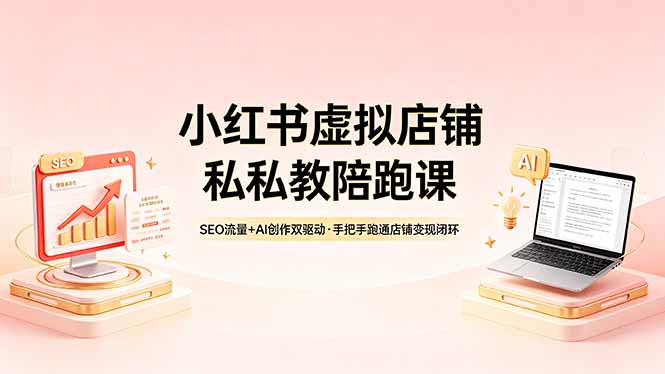 小红书虚拟店铺私教陪跑课，SEO流量+AI创作双驱动，手把手跑通店铺变现闭环 - 来及网络