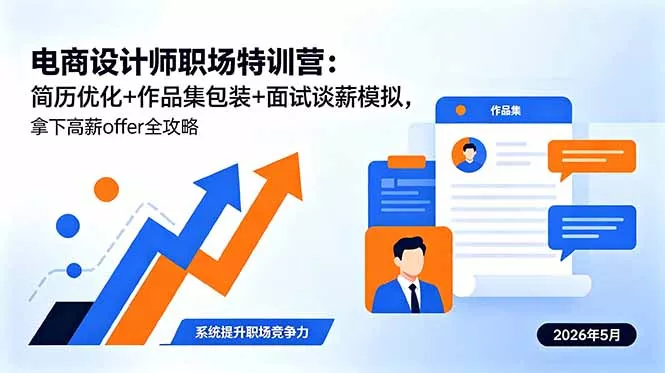 电商设计师职场特训营：简历优化+作品集包装+面试谈薪模拟，拿下高薪offer全攻略 - 来及网络