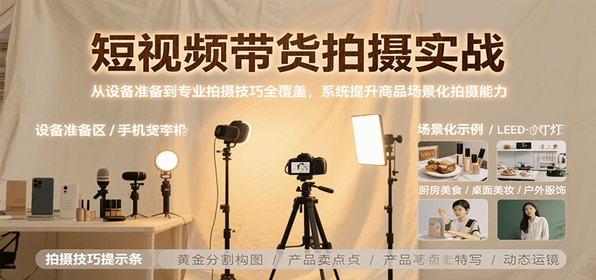 短视频带货拍摄实战，从设备准备到专业拍摄技巧全覆盖，系统提升商品场景化拍摄能力 - 来及网络
