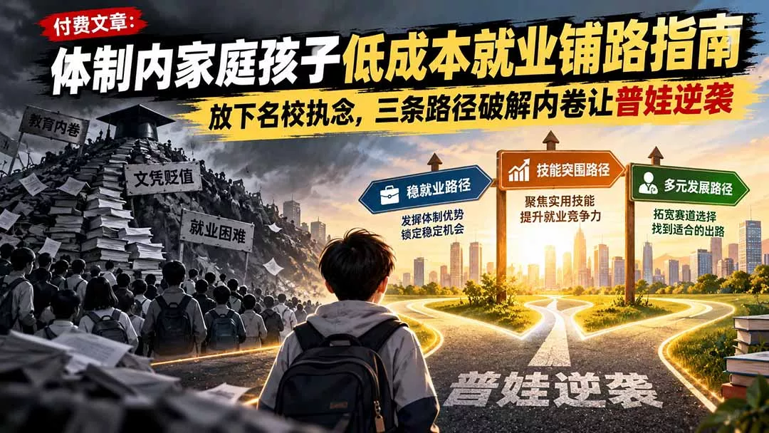 付费文章：体制内家庭孩子低成本就业铺路指南，放下名校执念，三条路径破解内卷让普娃逆袭 - 来及网络