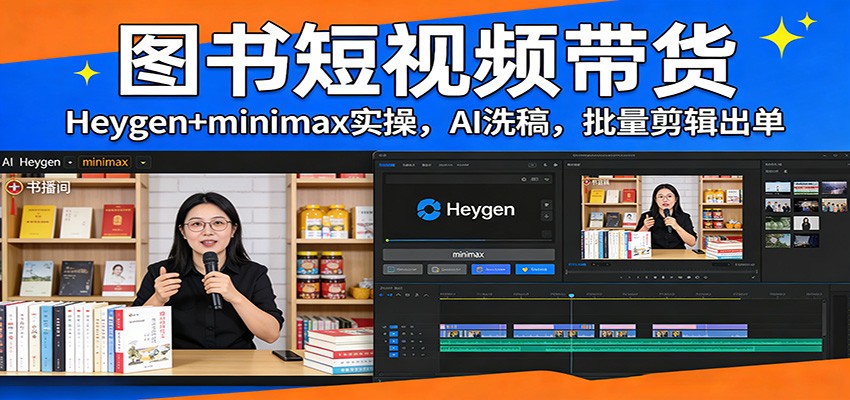 图书短视频带货：Heygen+minimax实操，AI洗稿 ，批量剪辑出单 - 来及网络