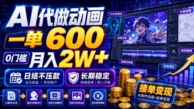 AI代做动画，一单600，0门槛月入2W+，日结不压款，长期稳定【揭秘】 - 来及网络
