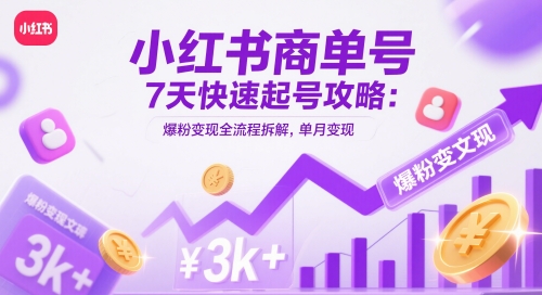 小红书商单号7天快速起号攻略：爆粉变现全流程拆解，单月变现3k+ - 来及网络