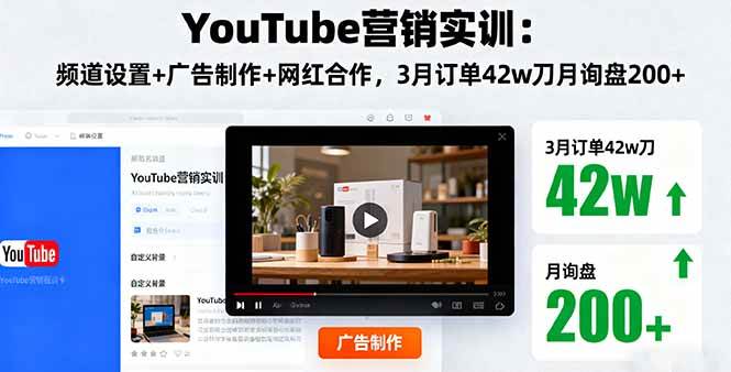 （16107期）YouTube营销实训：频道设置+广告制作+网红合作，3月订单42w刀月询盘200+ - 来及网络