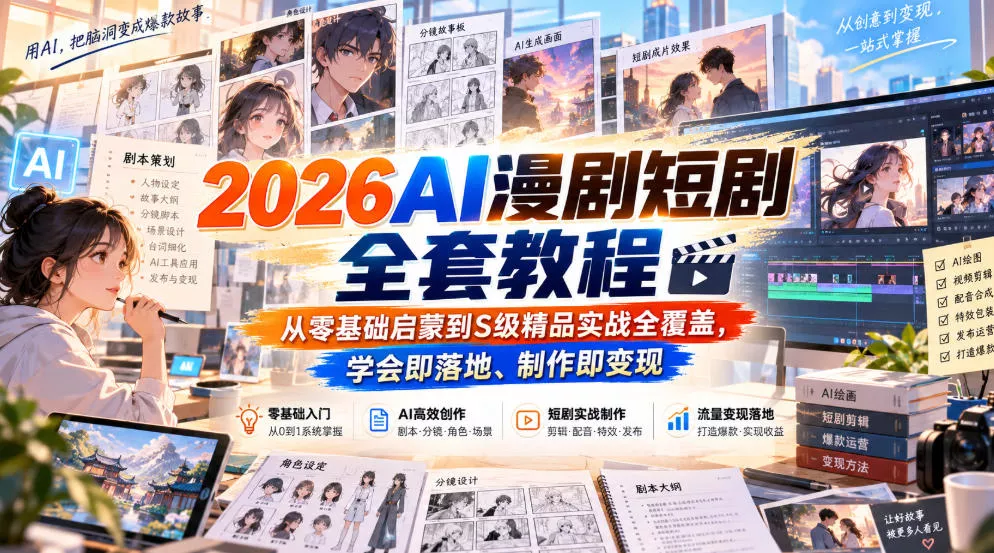 2026AI漫剧短剧全套教程，从零基础启蒙到S级精品实战全覆盖，学会即落地、制作即变现 - 来及网络