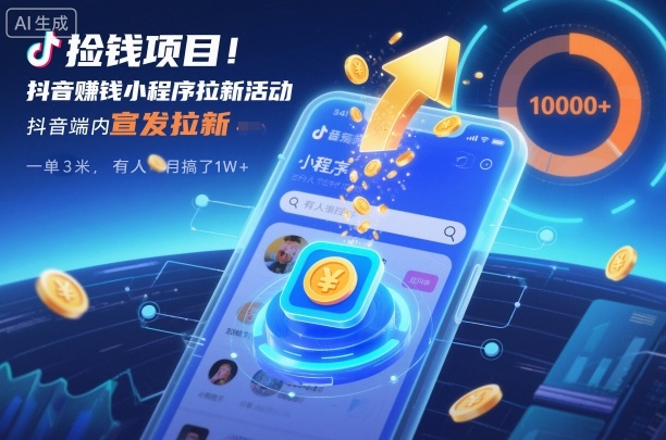 捡钱项目！抖音賺钱小程序拉新活动，抖音端内宣发拉新，一单3米，有人半个月搞了1W+ - 来及网络