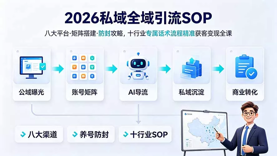2026私域全域引流SOP｜八大平台·矩阵搭建·防封攻略，十行业专属话术流程精准获客变现全课 - 来及网络