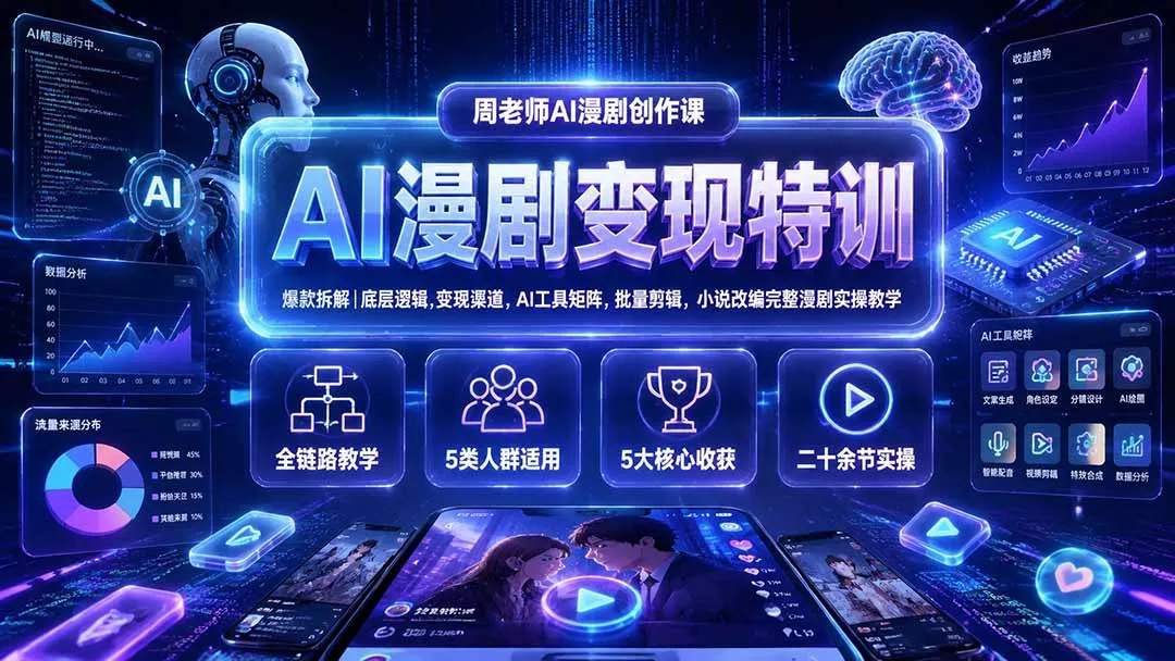 AI漫剧变现特训★爆款拆解｜底层逻辑，变现渠道，AI工具矩阵，批量剪辑，小说改编完整漫剧实操教学 - 来及网络