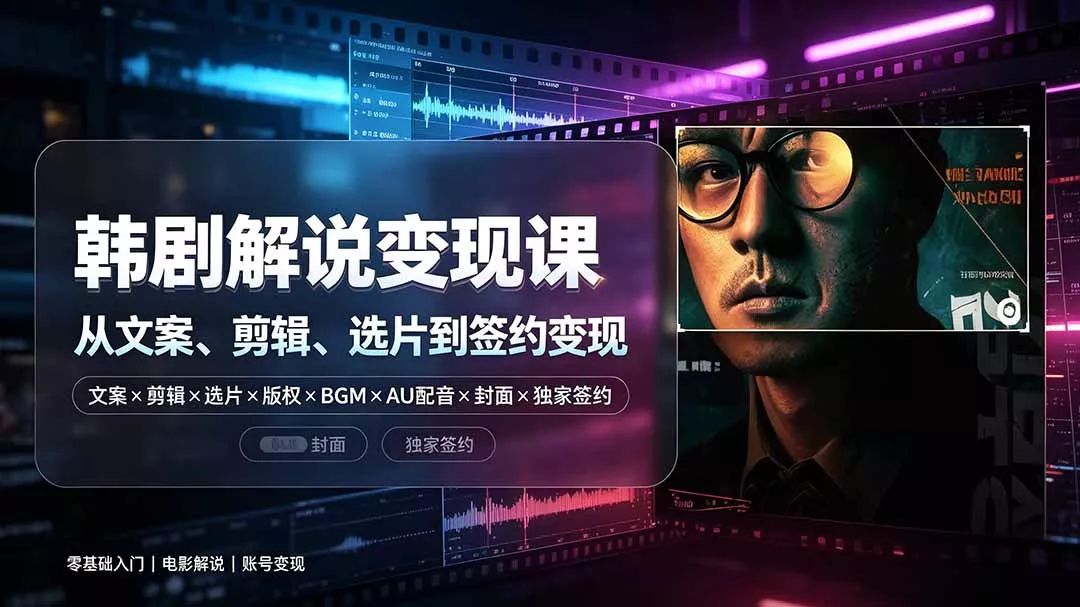 抖音270W粉丝博主亲授韩剧解说课：文案×剪辑×选片×版权×BGM×AU配音×封面×独家签约，零基础到变现 - 来及网络
