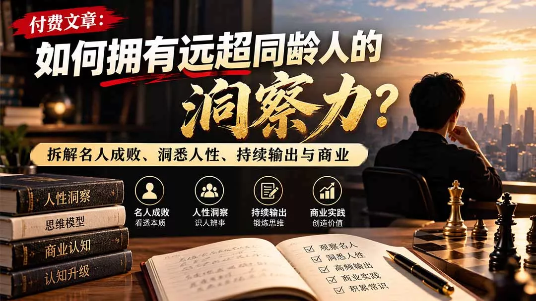 付费文章：如何拥有远超同龄人的洞察力？拆解名人成败、洞悉人性、持续输出与商业实践 - 来及网络