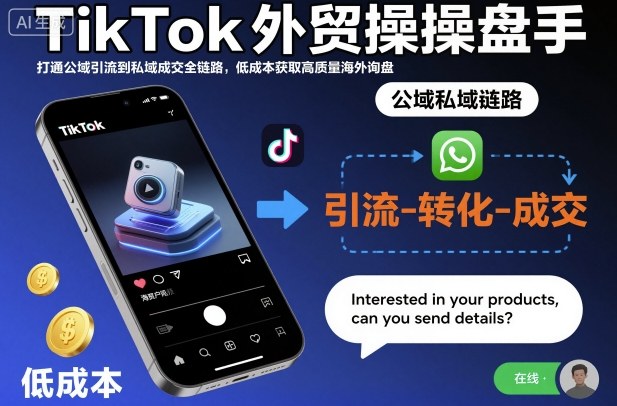 TikTok外贸操盘手，打通公域引流到私域成交全链路，低成本获取高质量海外询盘 - 来及网络