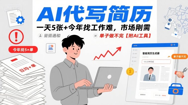 AI代写简历，一天5张+今年找工作难，市场刚需，单子做不完【附AI工具】 - 来及网络